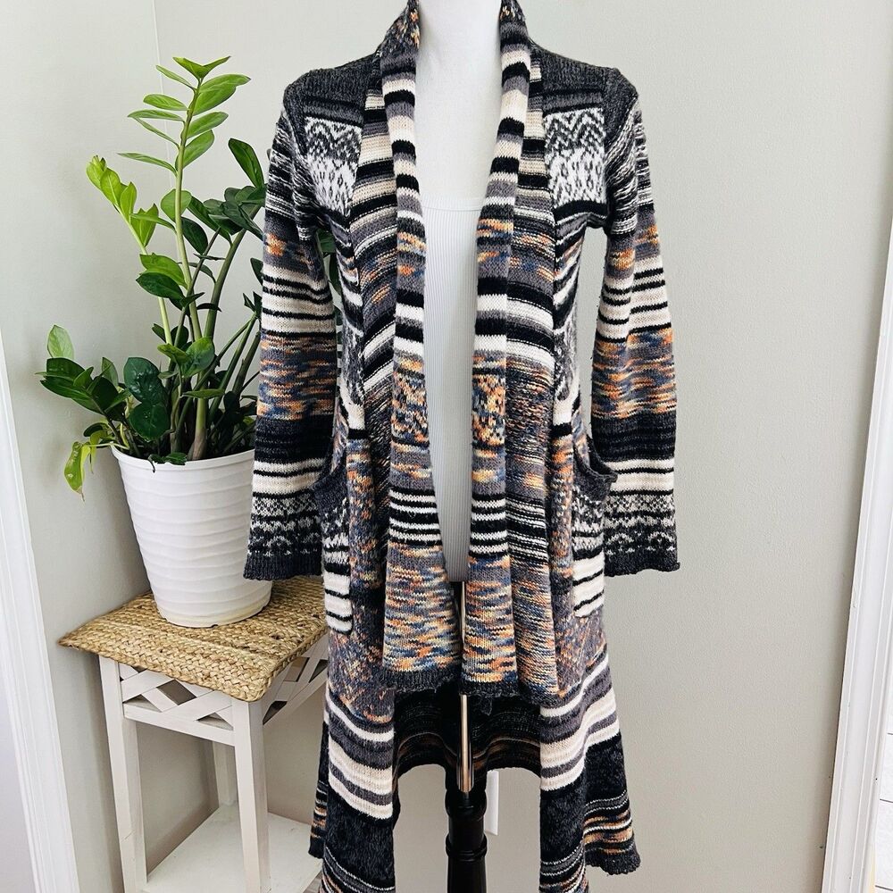 Lovestitch Boho Aztec Southwest Duster Cardigan Sweater S/M Western Tribal Long